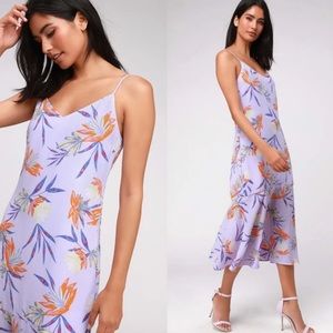 Lulu’s Quinlynn Floral Lavender Midi slip Dress